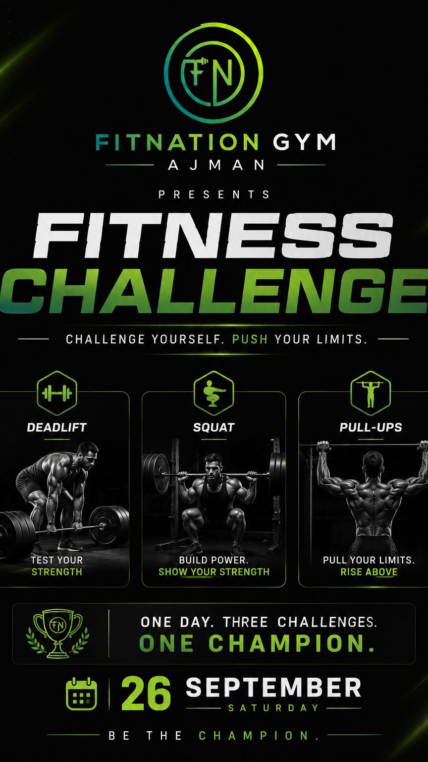 Get ready for the challenge, we are waiting for you guys at the 26th of September, Pull-ups , deadlifts, squats Come and take place in the challenge and see how